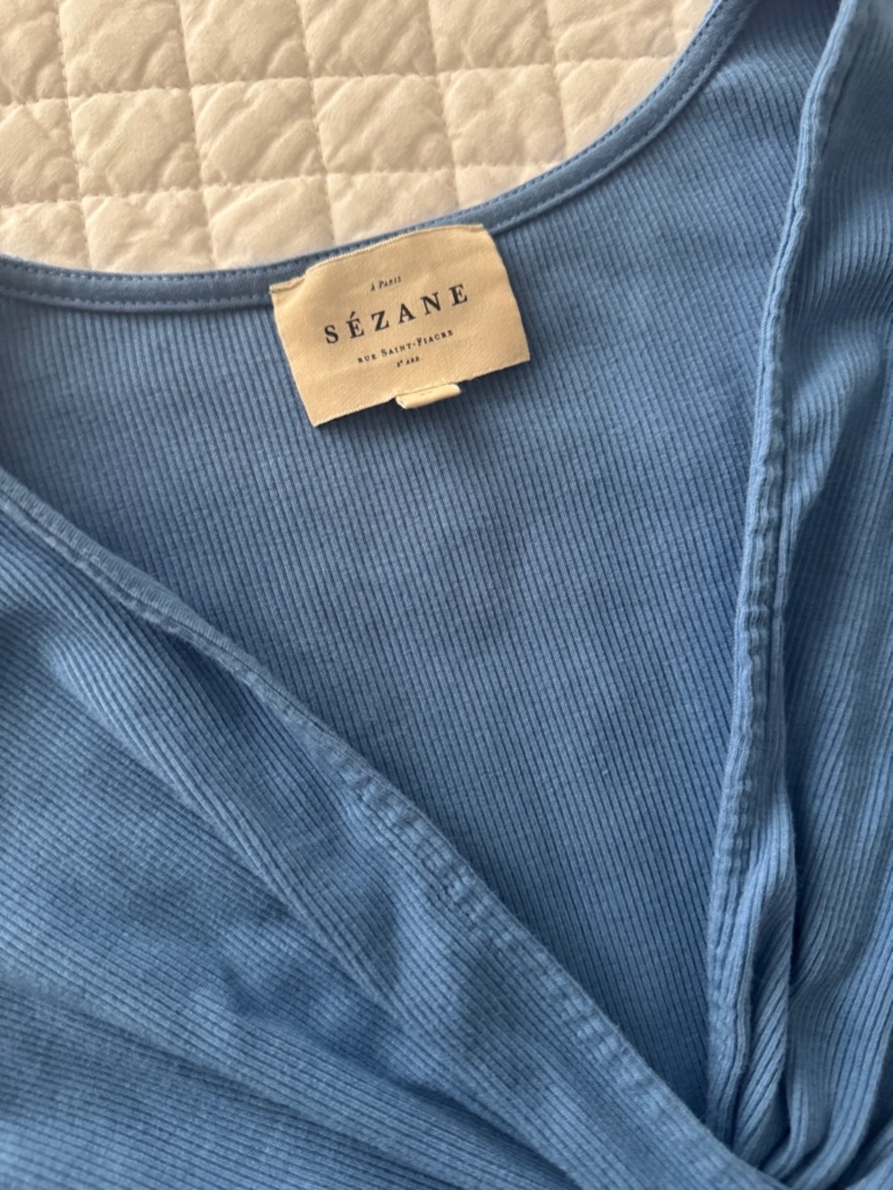 Sezane Maia T-Shirt top knot rib tee Shirt blue M - Picture 2 of 3